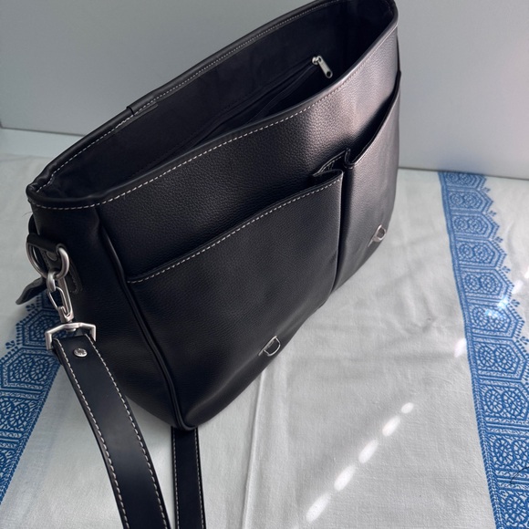 Esprit Vintage Messenger Bag Black Leather Crossbody Briefcase Commuter Gift - Picture 13 of 15